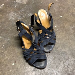 Sezane navy blue leather heels